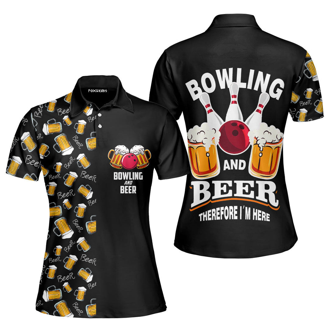 Bowling And Beer Black Sport Lovers Polo Shirt For Women