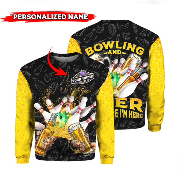 Bowling And Beer Custom Name Crewneck Sweatshirt For Men & Women