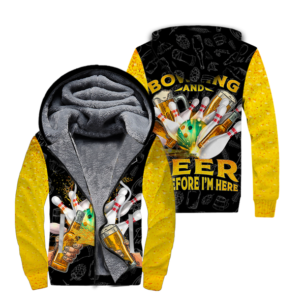 Bowling And Beer Fleece Zip Hoodie For Men & Women