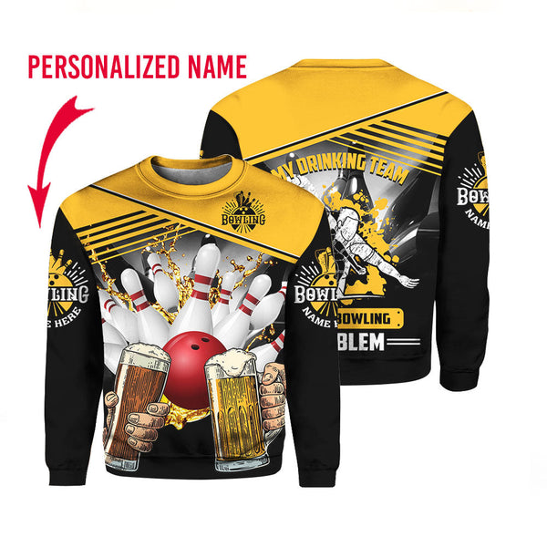 Bowling And Beer Lover Custom Name Crewneck Sweatshirt For Men & Women