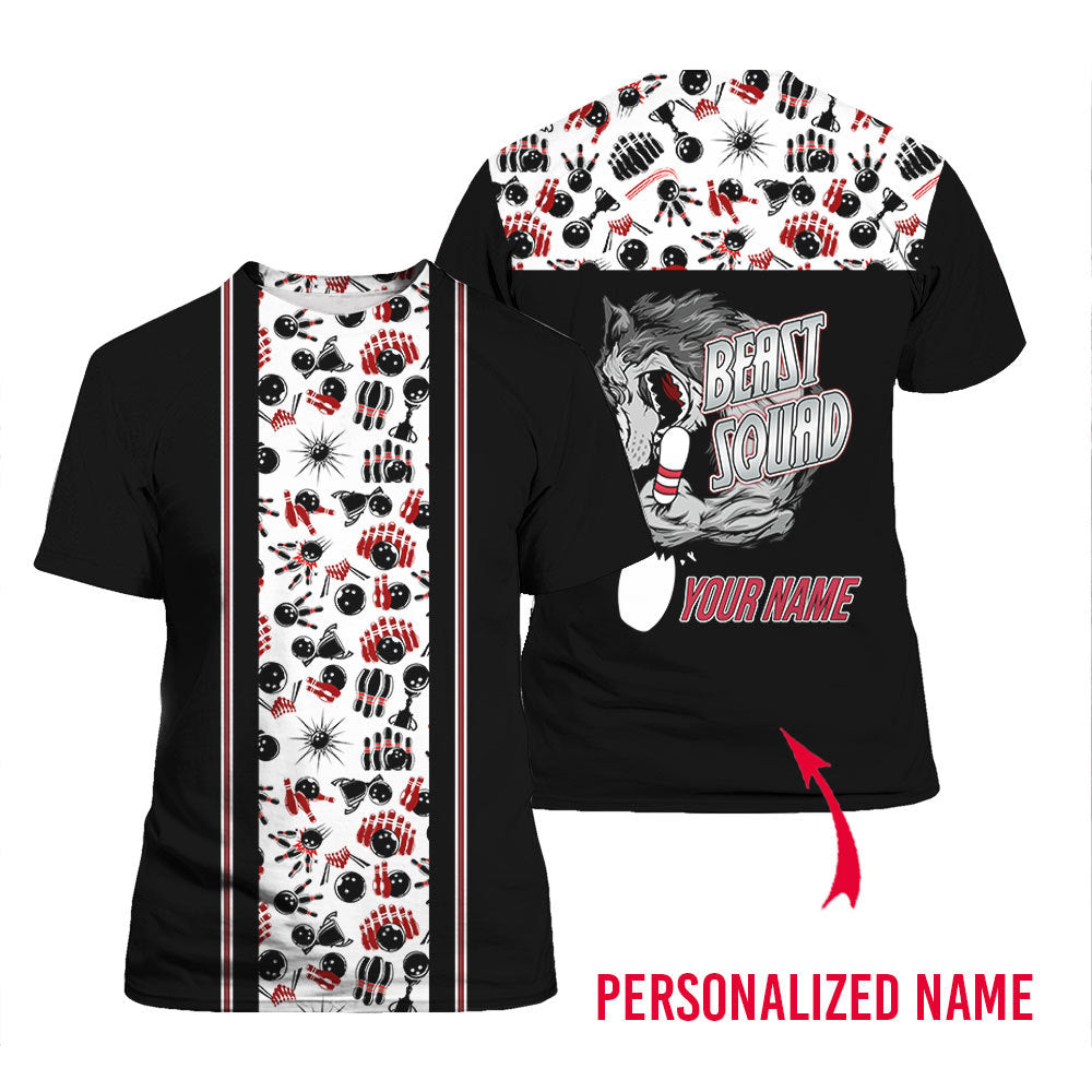 Bowling Beast Squad Custom Name T-Shirt Over Print For Men & Women