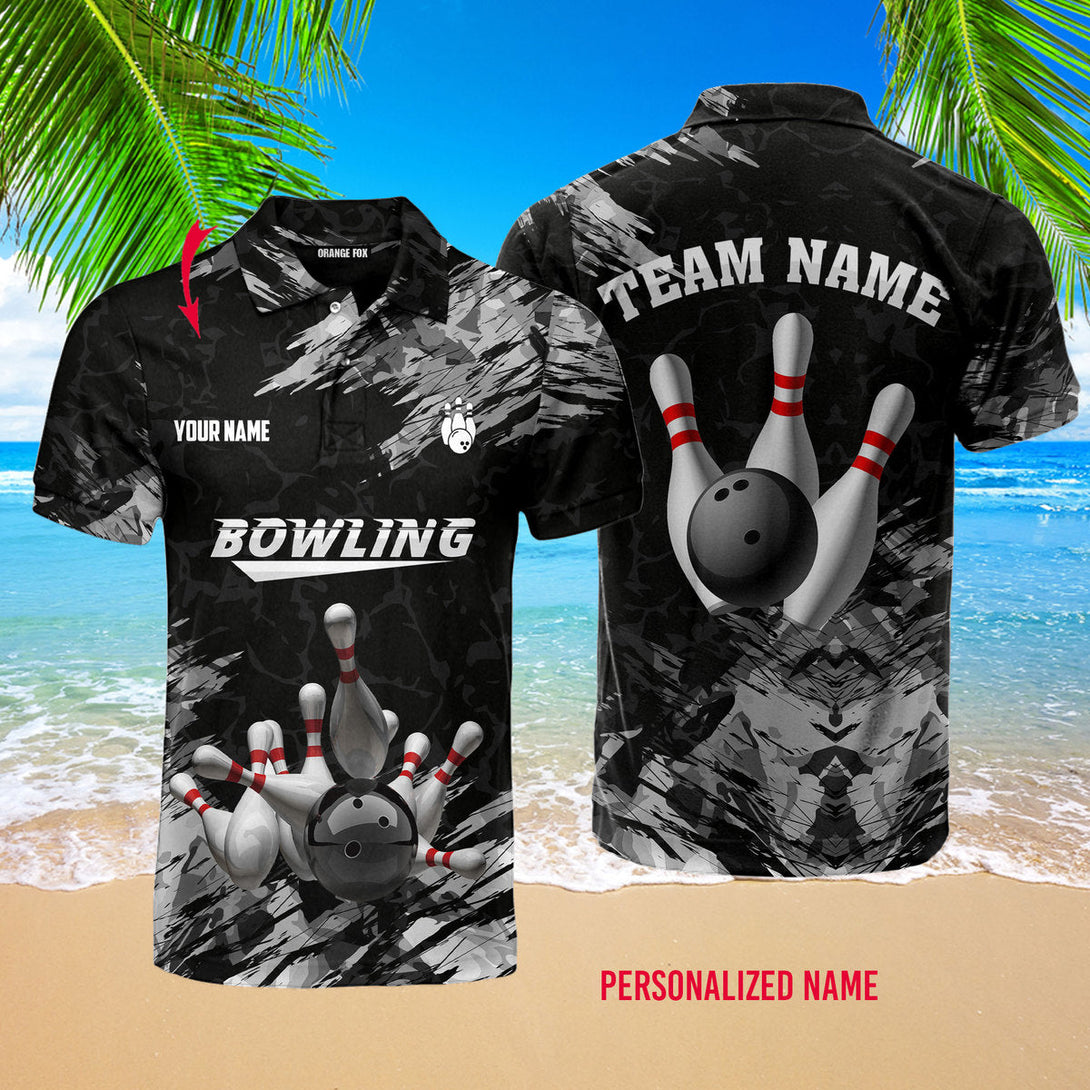 Bowling Black Bowling Pins Custom Name Polo Shirt For Men & Women