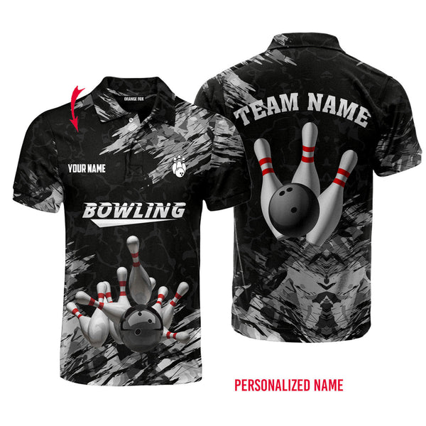 Bowling Black Bowling Pins Custom Name Polo Shirt For Men & Women