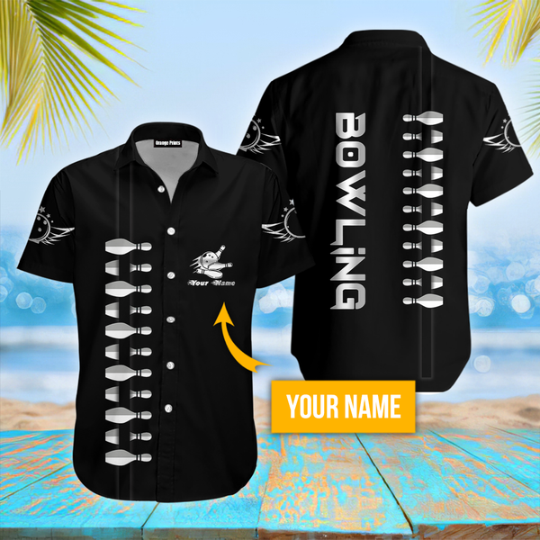 Bowling Black Custom Name Hawaiian Shirt For Men & Women