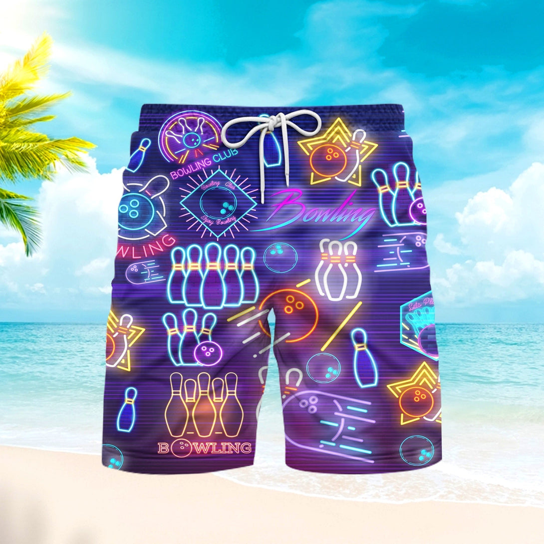 Bowling Club Neon Pattern Beach Shorts For Men