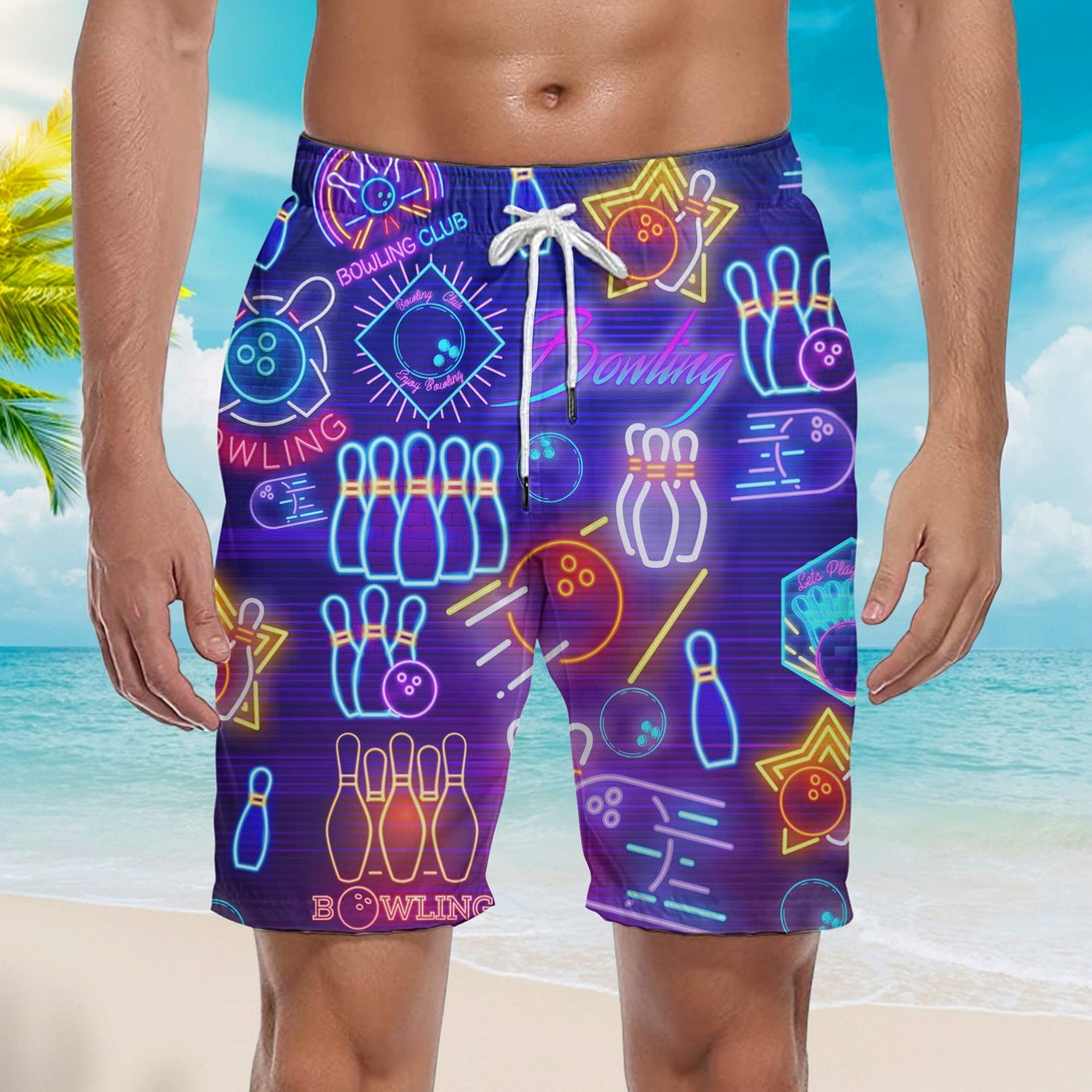 Bowling Club Neon Pattern Beach Shorts For Men