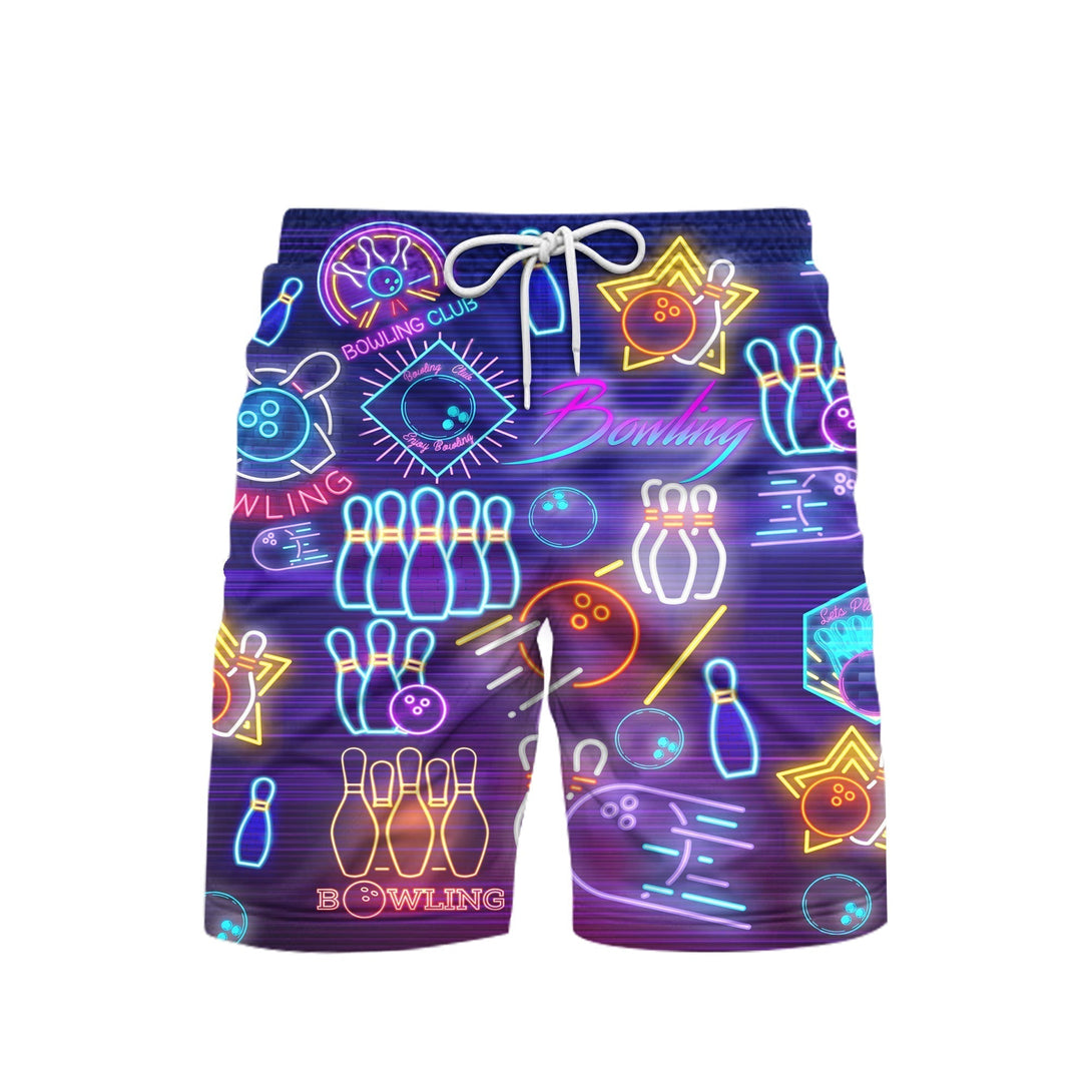 Bowling Club Neon Pattern Beach Shorts For Men