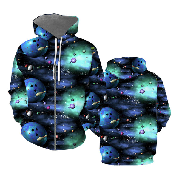 Bowling Galaxy The Universe Zip Up Hoodie For Men & Women