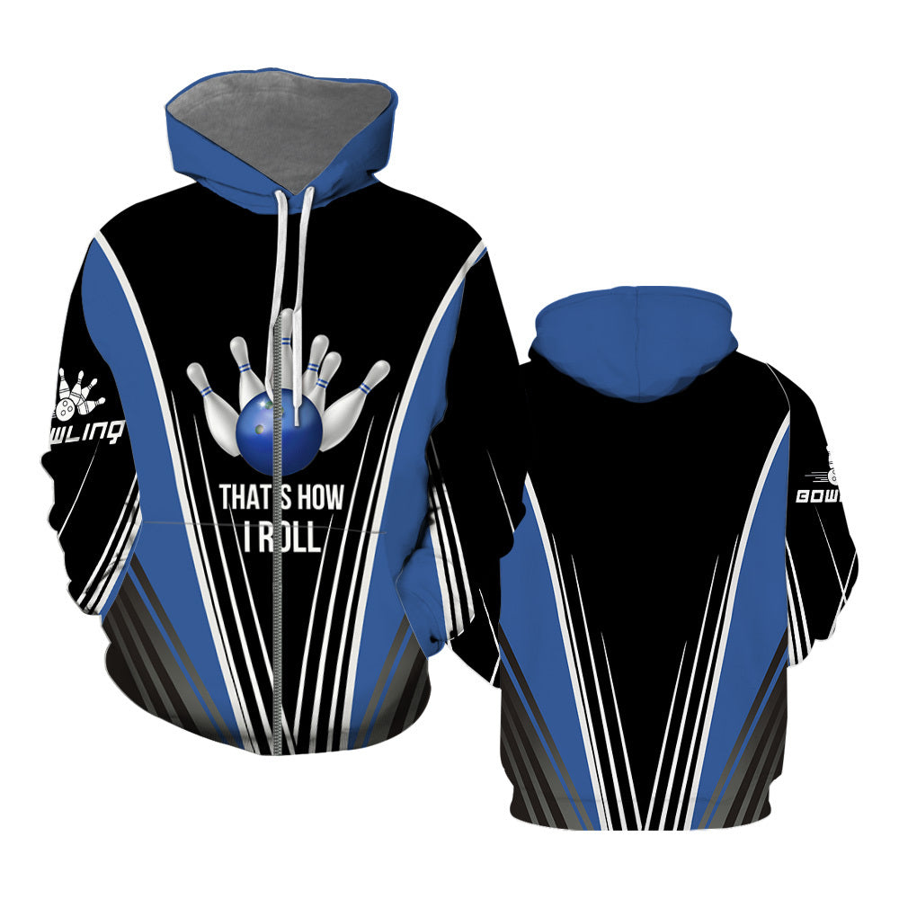 Bowling Gamer That's How I Roll Bowling Blue Zip Up Hoodie For Men & Women