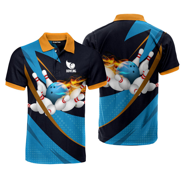 Bowling - Gift For Bowling Lovers, Bowling Team - Blue Fire Bowling Pins Polo