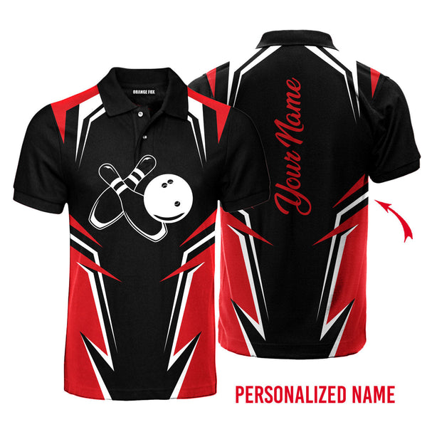 Bowling - Gift For Bowling Player - Rolling Ball Black Red Custom Name Polo Shirt For Men & Women