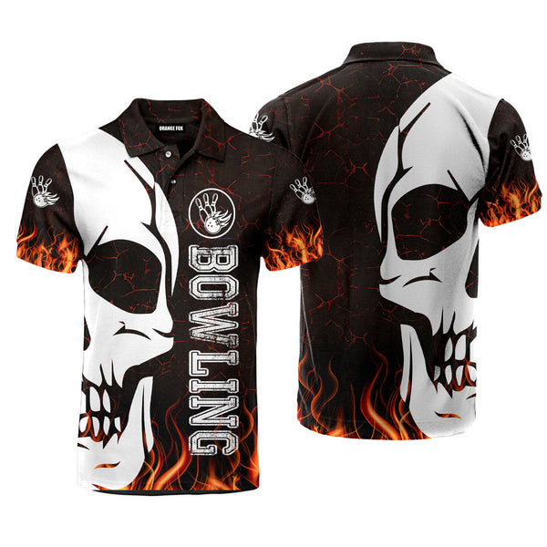 Bowling - Gift for Men,Bowling Lovers - Skull Fire Polo Shirt