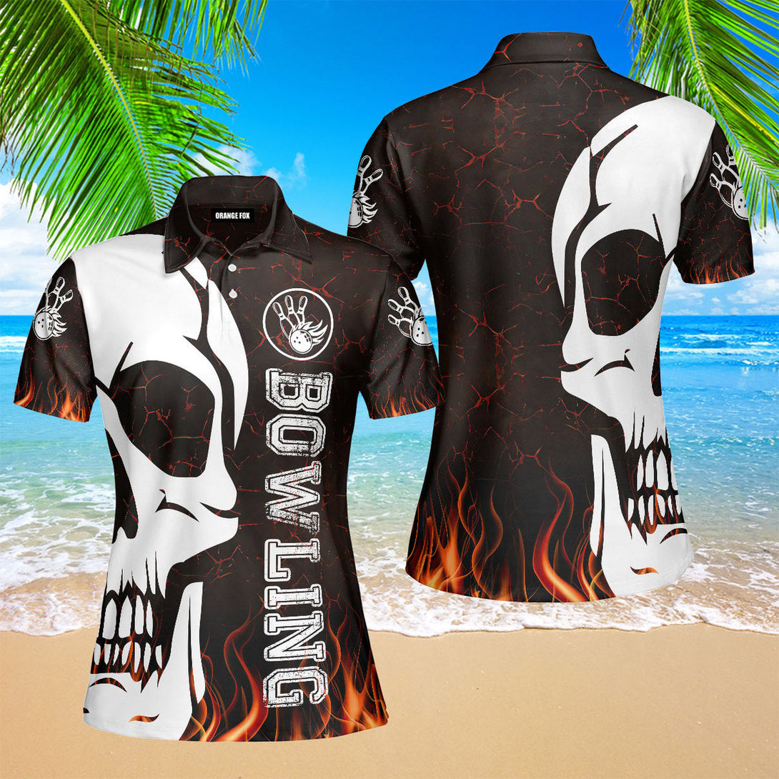 Bowling - Gift for Women, Bowling Lovers - Skull Fire Polo Shirt
