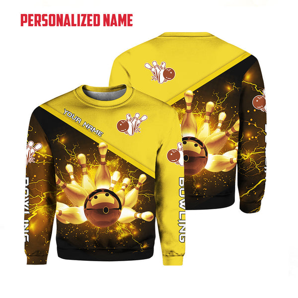 Bowling Golden Lightning Custom Name Crewneck Sweatshirt For Men & Women