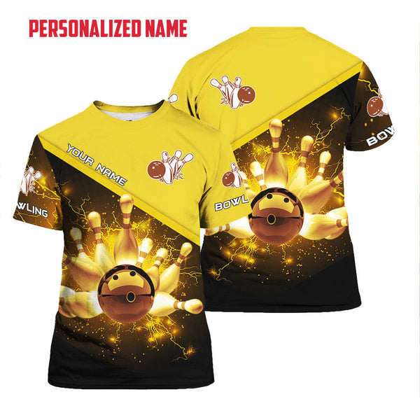 Bowling Golden Lightning Custom Name T Shirt For Men & Women