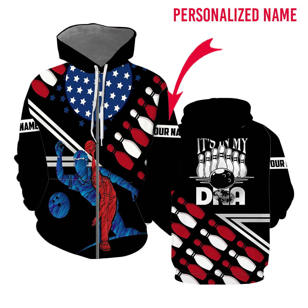 Bowling In My DNA Custom Name Zip Up Hoodie For Men & Women