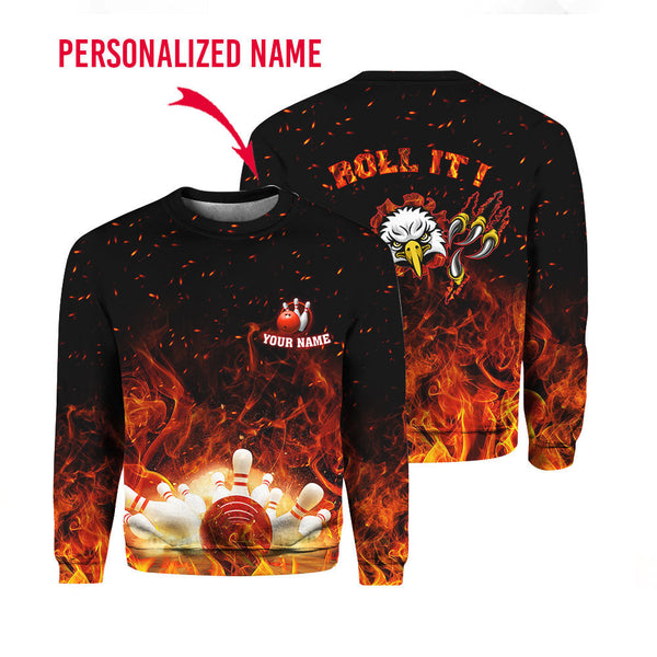 Bowling Lets Roll It Custom Name Crewneck Sweatshirt For Men & Women