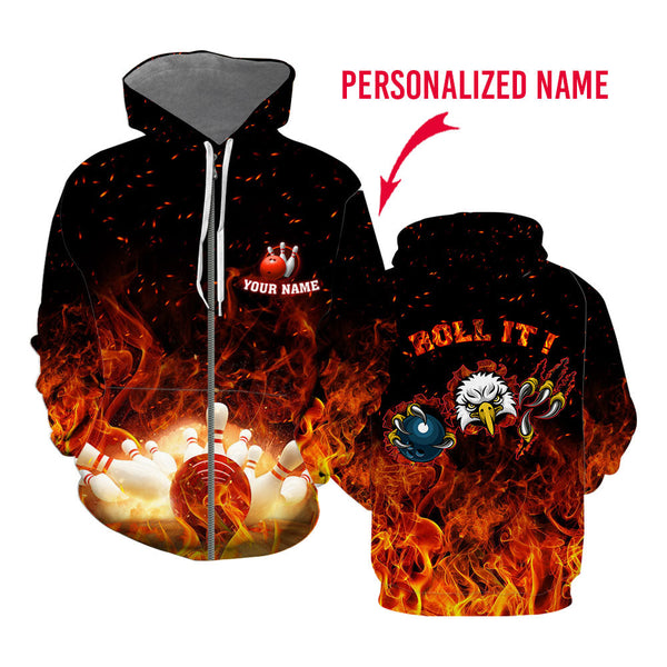 Bowling Lets Roll It Custom Name Zip Up Hoodie For Men & Women