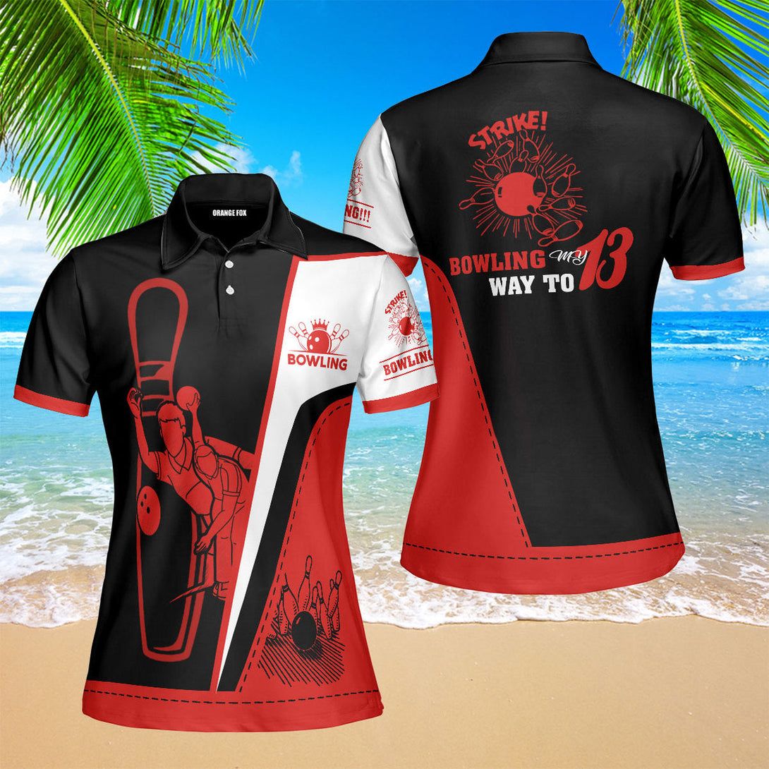 Bowling My Way - Gift for Bowling Lovers - Black Red Bowling Pins Polo Shirt For Women