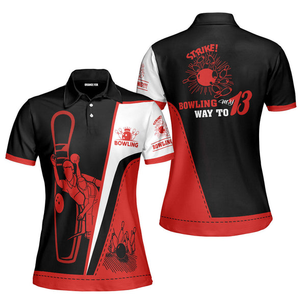 Bowling My Way - Gift for Bowling Lovers - Black Red Bowling Pins Polo Shirt For Women
