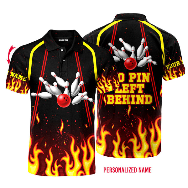 Bowling No Pin Left Behind Fire Custom Name Polo Shirt For Men & Women