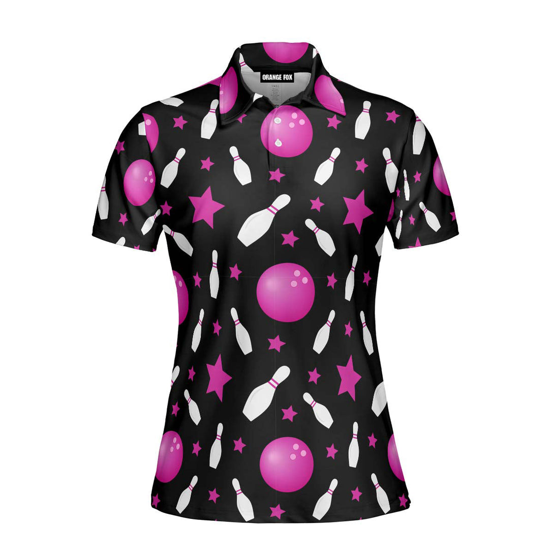 Bowling Pink And Black Polo Shirt For Women