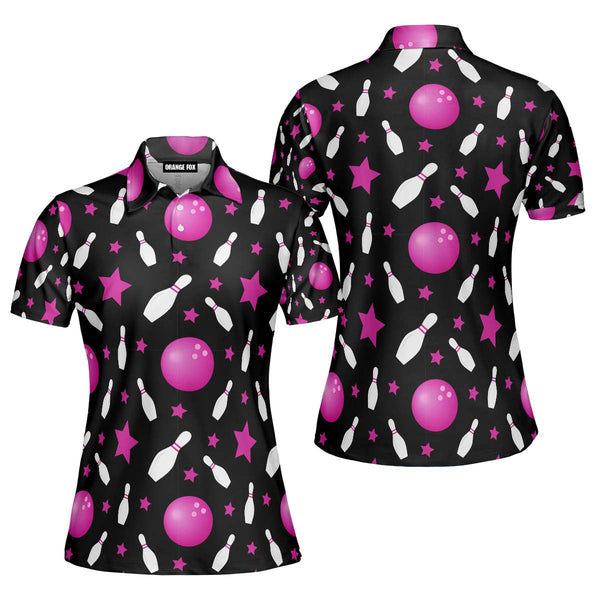 Bowling Pink And Black Polo Shirt For Women