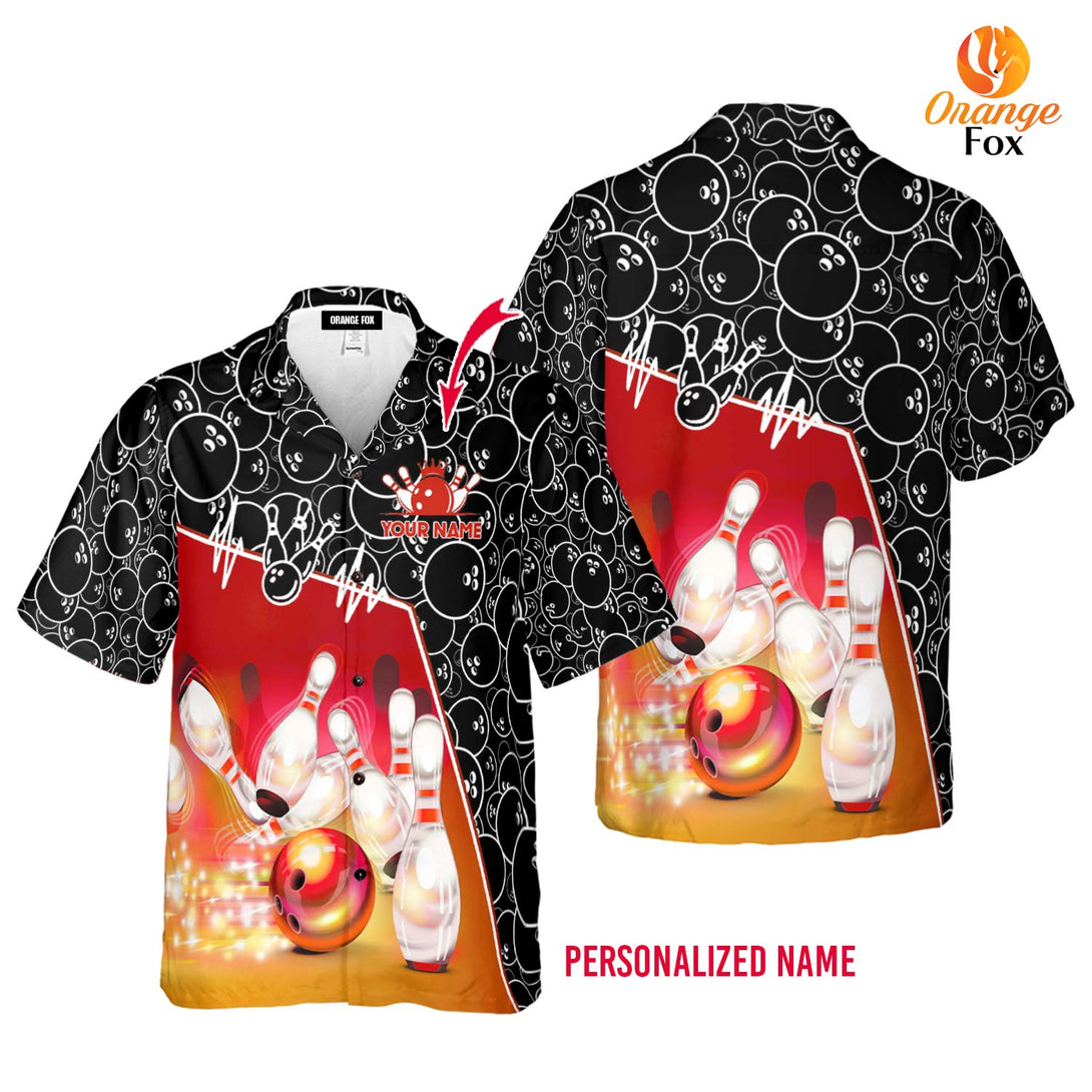 Bowling Red Black Bowling Pins Custom Name Hawaiian Shirt For Men & Women