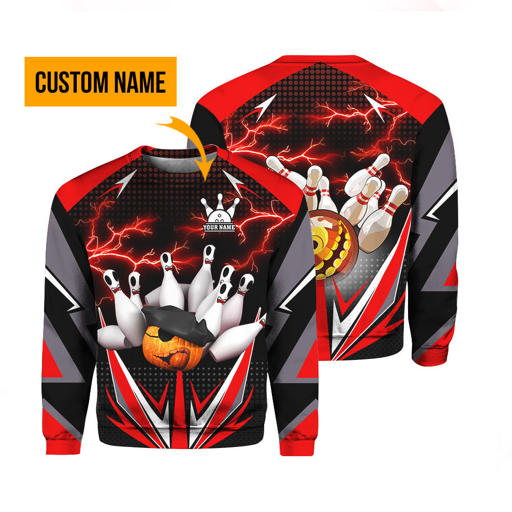 Bowling Red Fire Happy Halloween Custom Name Crewneck Sweatshirt For Men & Women