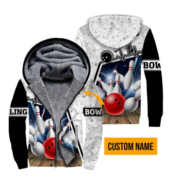 Bowling Rolling Game Custom Name Fleece Zip Hoodie For Men & Women