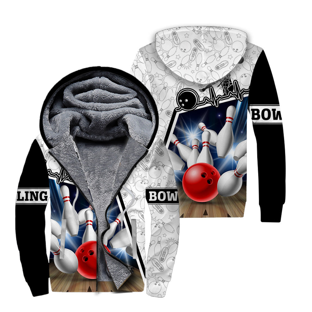 Bowling Rolling Game Fleece Zip Hoodie For Men & Women