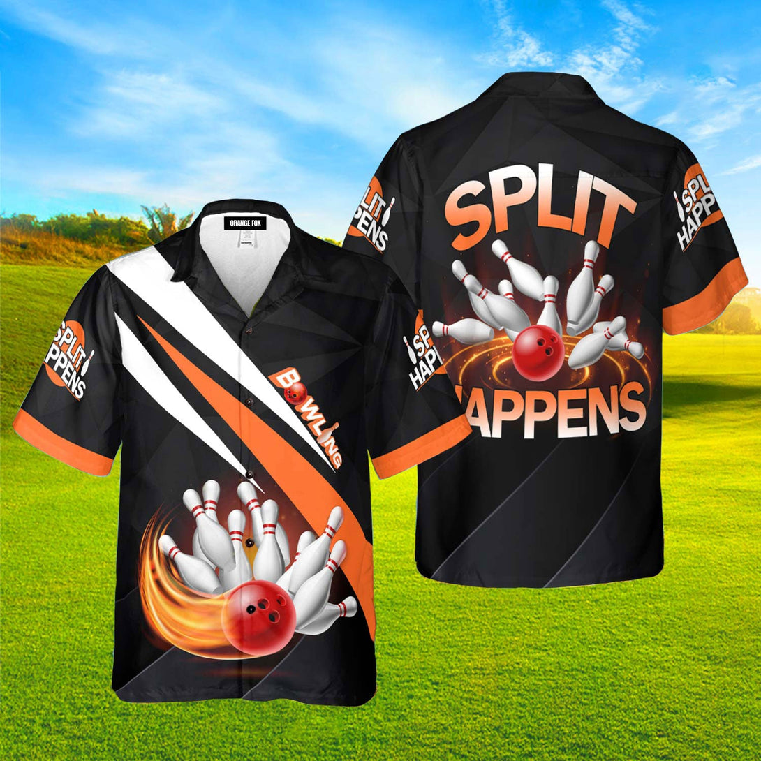 Bowling Split Happens Black Orange Hawaiian Shirt For Men & Women