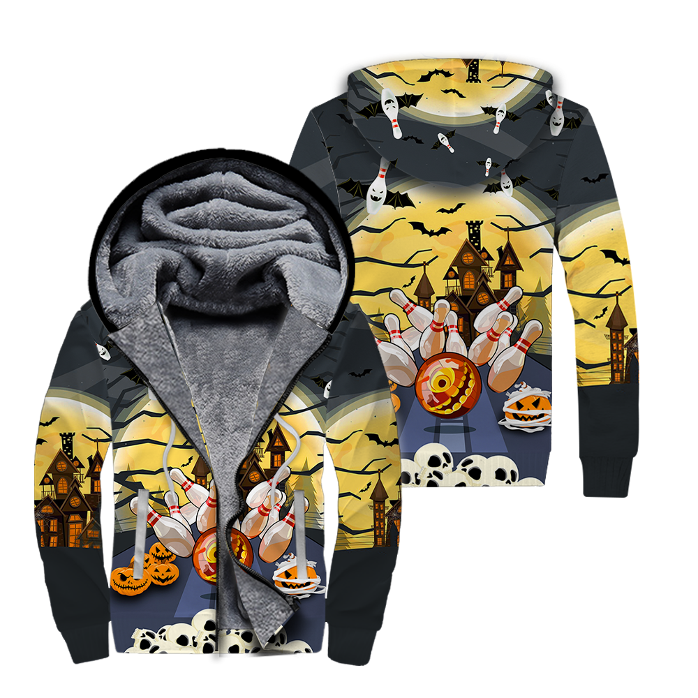 Bowling Spooky Halloween Fleece Zip Hoodie For Men & Women