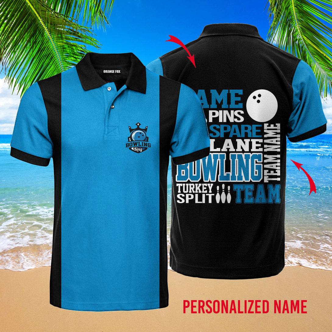 Bowling Strike - Gift For Bowling Team, Players - Black Blue Custom Name Polo Shirt For Men & Women