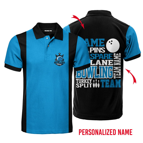 Bowling Strike - Gift For Bowling Team, Players - Black Blue Custom Name Polo Shirt For Men & Women