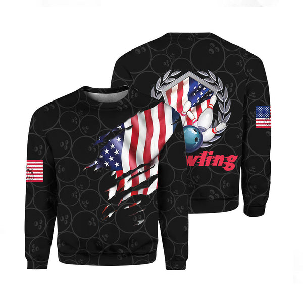 Bowling Team American Flag Crewneck Sweatshirt For Men & Women