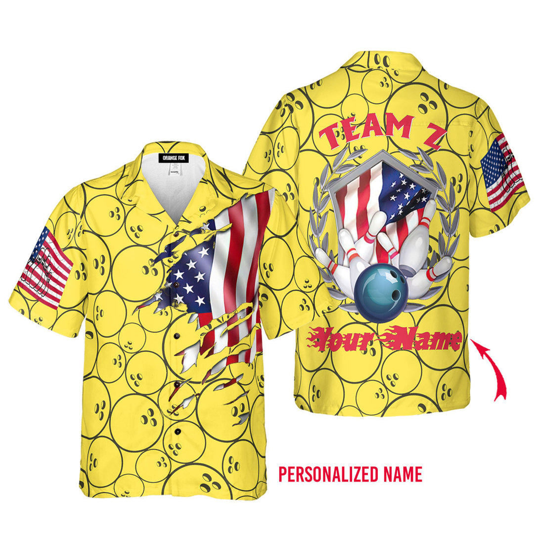 Bowling Team American Flag Custom Name Hawaiian Shirt For Men & Women