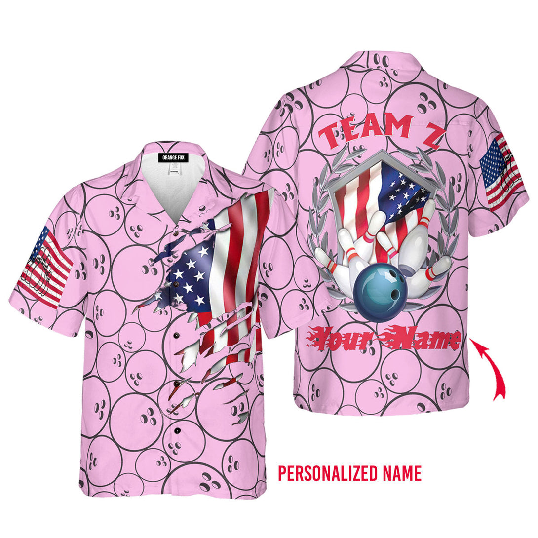 Bowling Team American Flag Custom Name Hawaiian Shirt For Men & Women