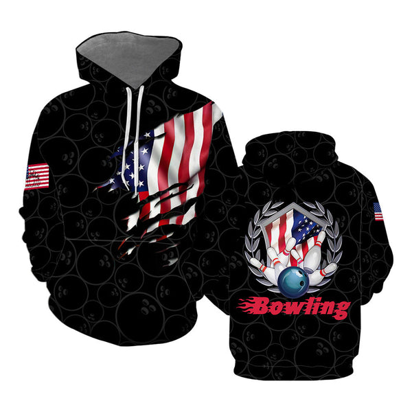 Bowling Team American Flag Hoodie For Men & Women