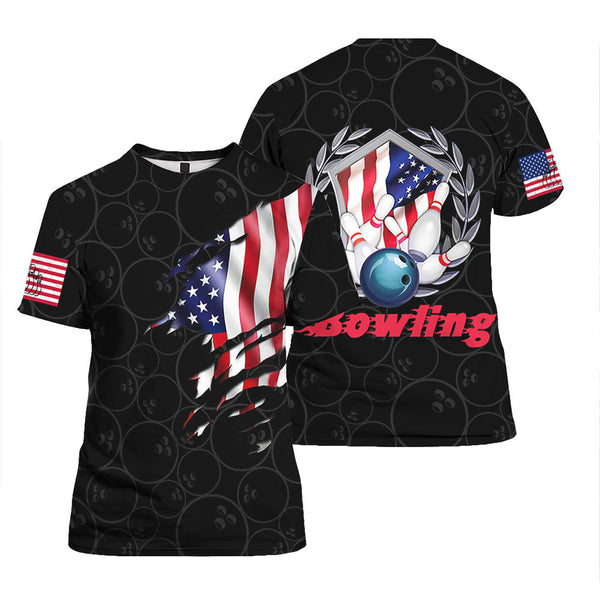 Bowling Team American Flag T-Shirt For Men & Women
