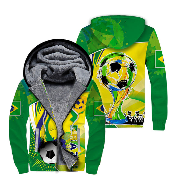 Brazil Football Flag Fleece Zip Hoodie For Men & Women