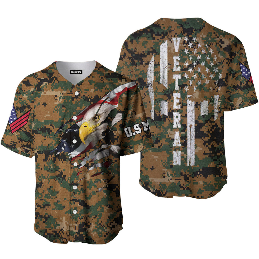 Camo US Marine Corps Veteran Baseball Jersey For Men & Women