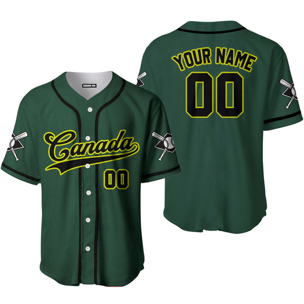 Canada Baseball Green Black Yellow Custom Name Baseball Jerseys For Men & Women