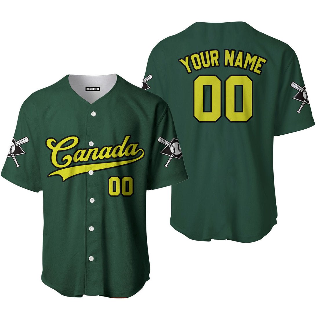 Canada Baseball Green Yellow Black Custom Name Baseball Jerseys For Men & Women