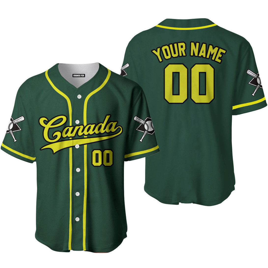 Canada Baseball Green Yellow Black Custom Name Baseball Jerseys For Men & Women