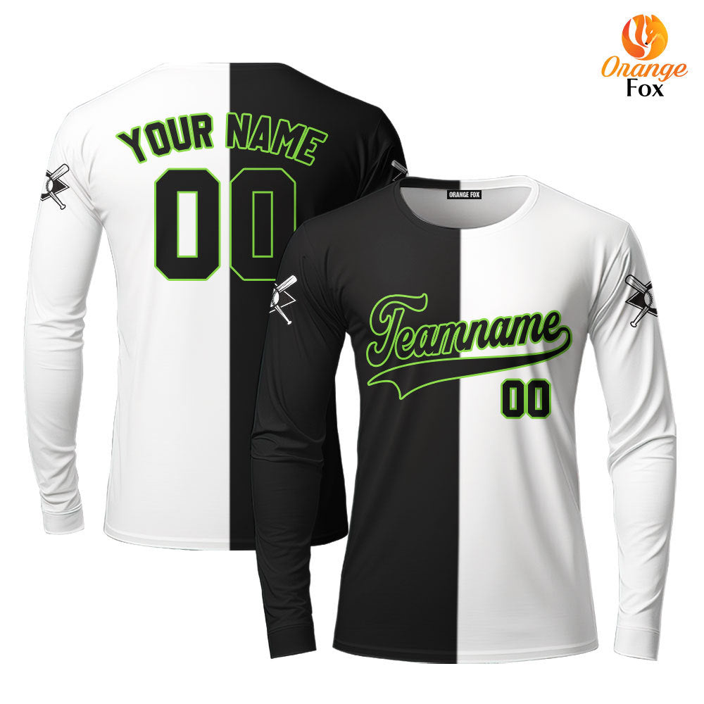 Canada Baseball Logo Black White Green Black Custom Long Sleeve T-Shirt For Men & Women