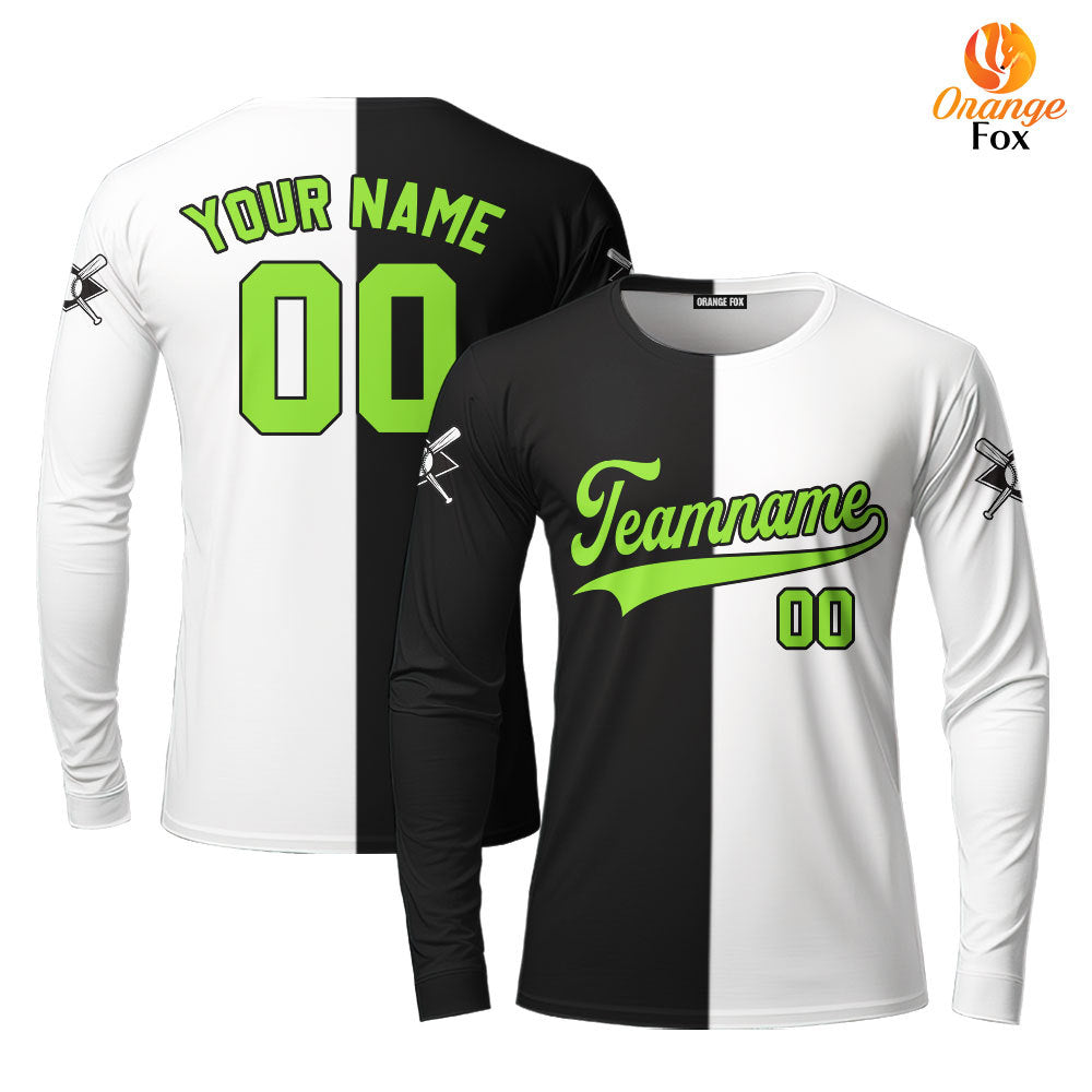 Canada Baseball Logo Black White Green Black Custom Long Sleeve T-Shirt For Men & Women