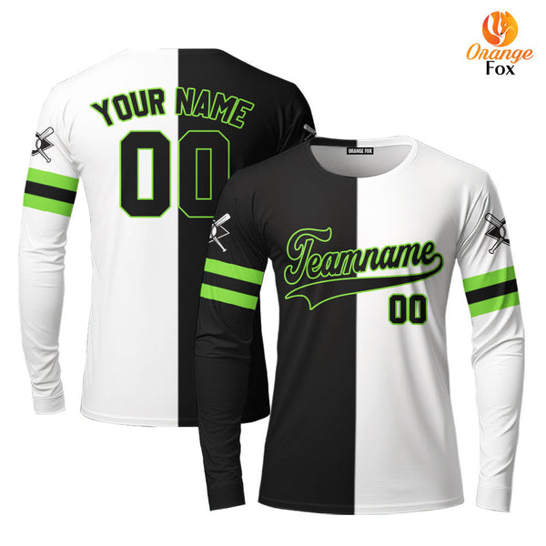 Canada Baseball Logo Black White Green Black Custom Long Sleeve T-Shirt For Men & Women