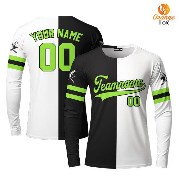 Canada Baseball Logo Black White Green Black Custom Long Sleeve T-Shirt For Men & Women