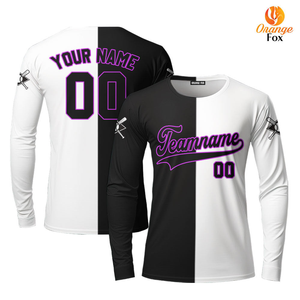 Canada Baseball Logo Black White Purple Black Custom Long Sleeve T-Shirt For Men & Women
